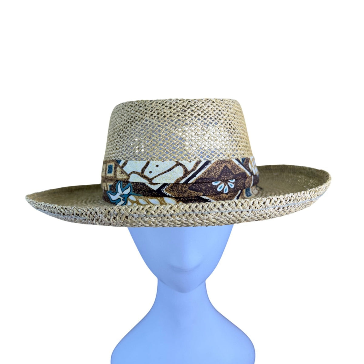 Country Gentleman Mens Natural Straw Hat Patterned Band Size L
