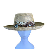 Country Gentleman Mens Natural Straw Hat Patterned Band Size L