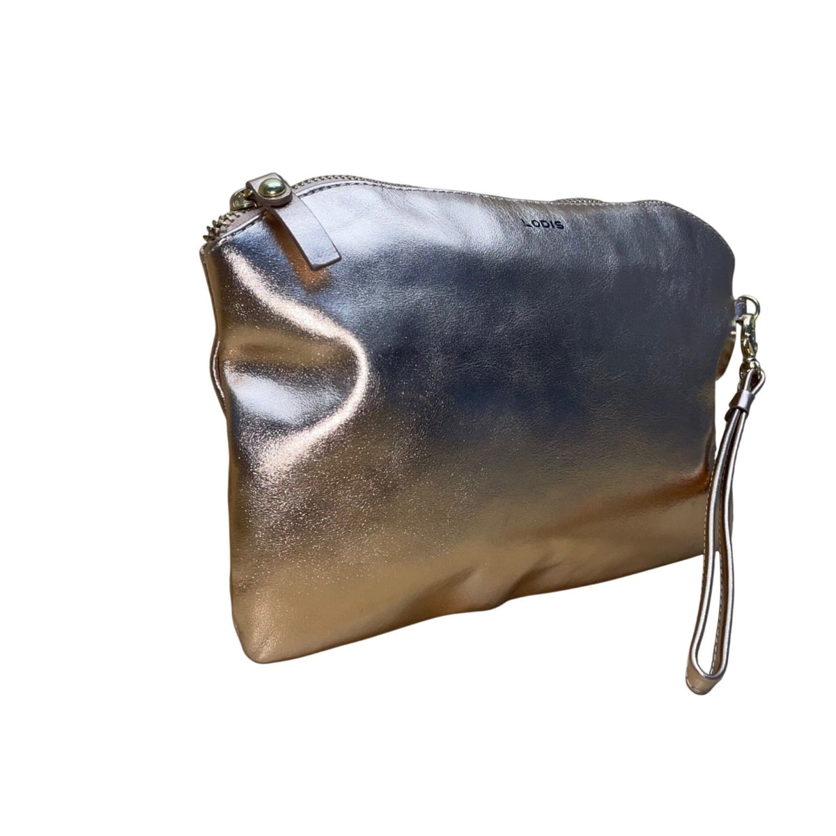 Lodis Women’s Rose Gold Leather With Coin Pouch Zippered Wristlet Clutch