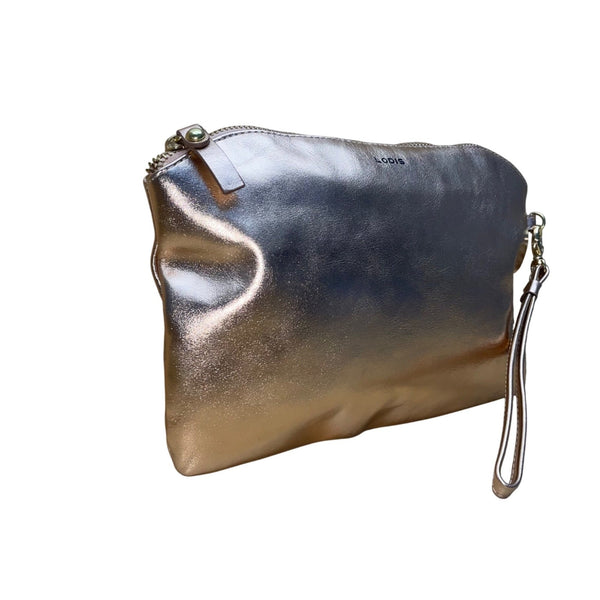 Lodis Women’s Rose Gold Leather With Coin Pouch Zippered Wristlet Clutch