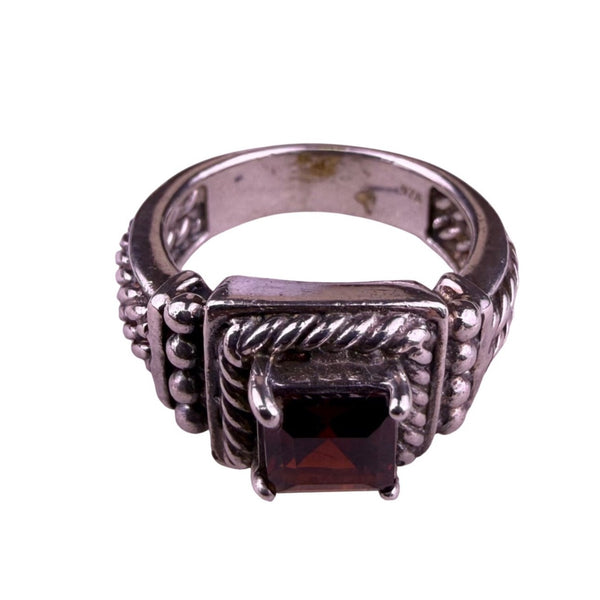 Sterling Silver Womens Red Garnet Square Rope Design Ring 925 Artisan Jewelry