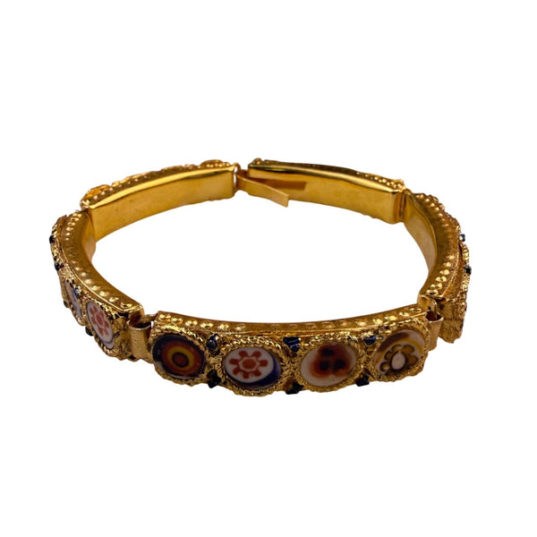 Antique Italian Gold Tone Womens Micro Mosaic Bracelet Colorful Circular Design
