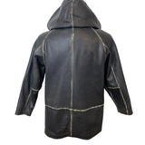 Fitigueso Men's Black Leather Hoodie With Washed Seam Size M
