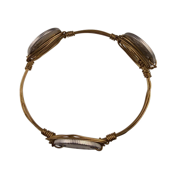 1983 Handmade Womens Silver & Gold-Tone Coin Bracelet Adjustable UK 10p Coins