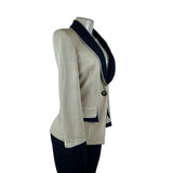 St. John Women's Beige & Black Knit Blazer Jacket Button Front Size 4