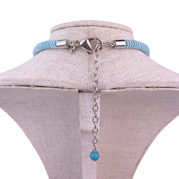 Chicos Womens Blue Multi-Material Statement Necklace Adjustable Turquoise