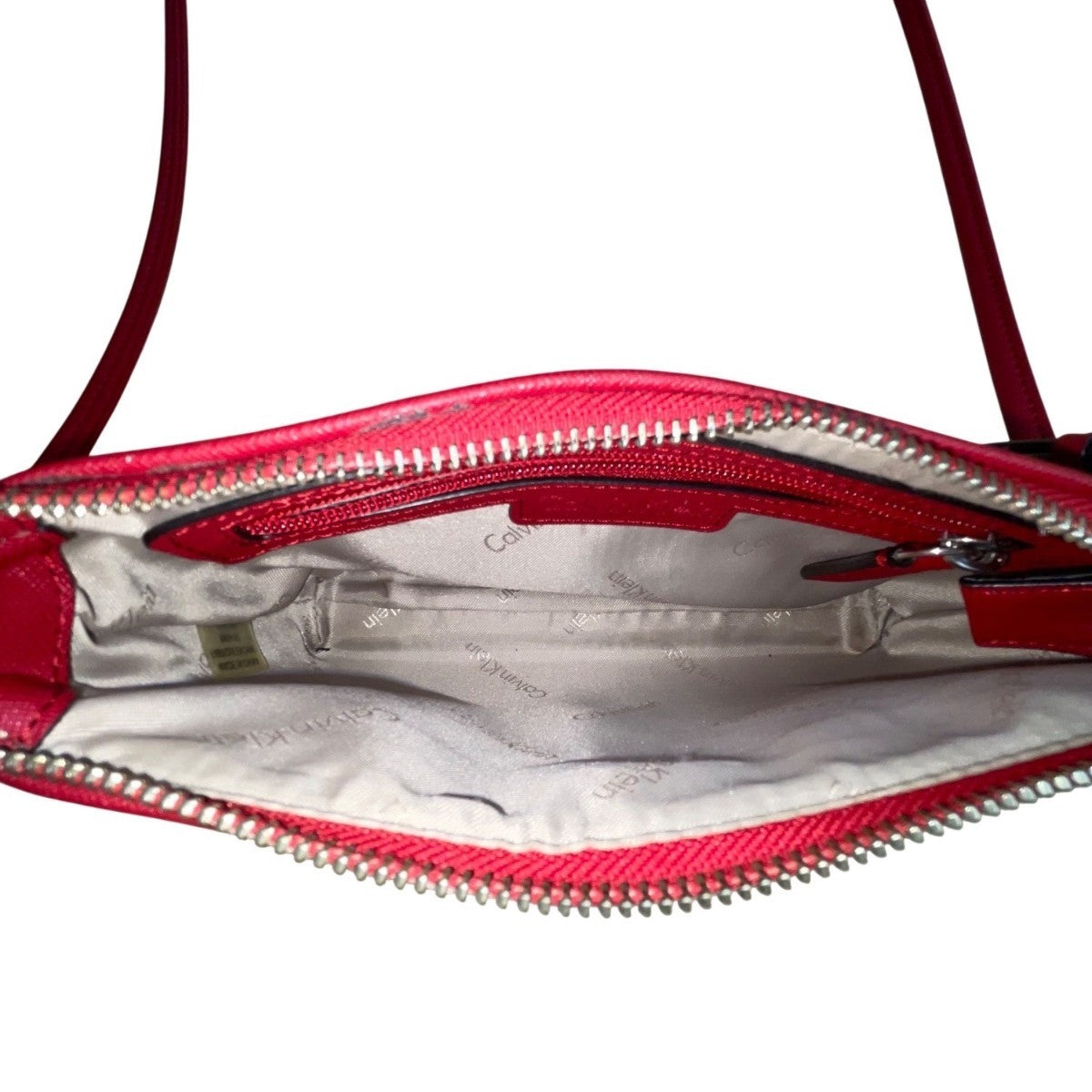 Calvin Klein Women’s Red Faux Leather Chain Strap Zip Closure Crossbody Bag