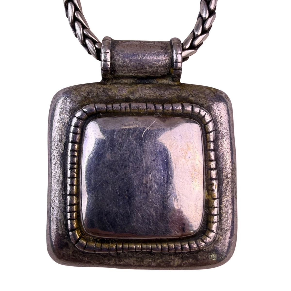 Chico’s Women’s Silver Tone Square Pendant Necklace Adjustable Chain