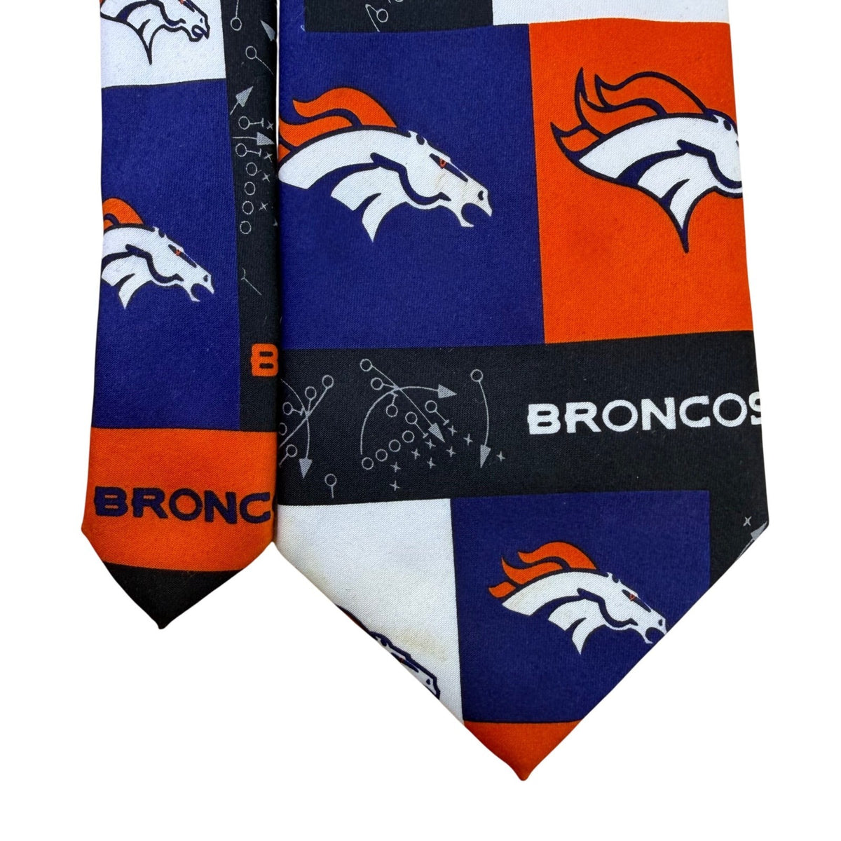 NFL Team Apparel Mens Orange/Blue Polyester Denver Broncos Tie Handmade Logo Des