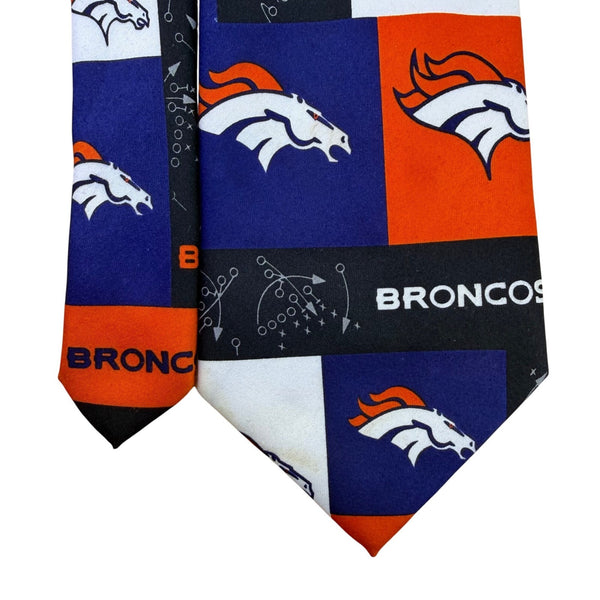 NFL Team Apparel Mens Orange/Blue Polyester Denver Broncos Tie Handmade Logo Des