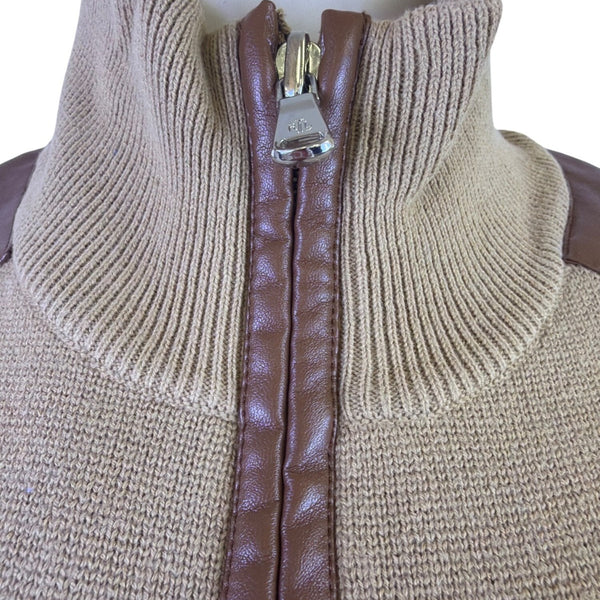 Lauren Ralph Lauren Womens Beige Sleeveless Vest With Faux Leather Trim Size XL