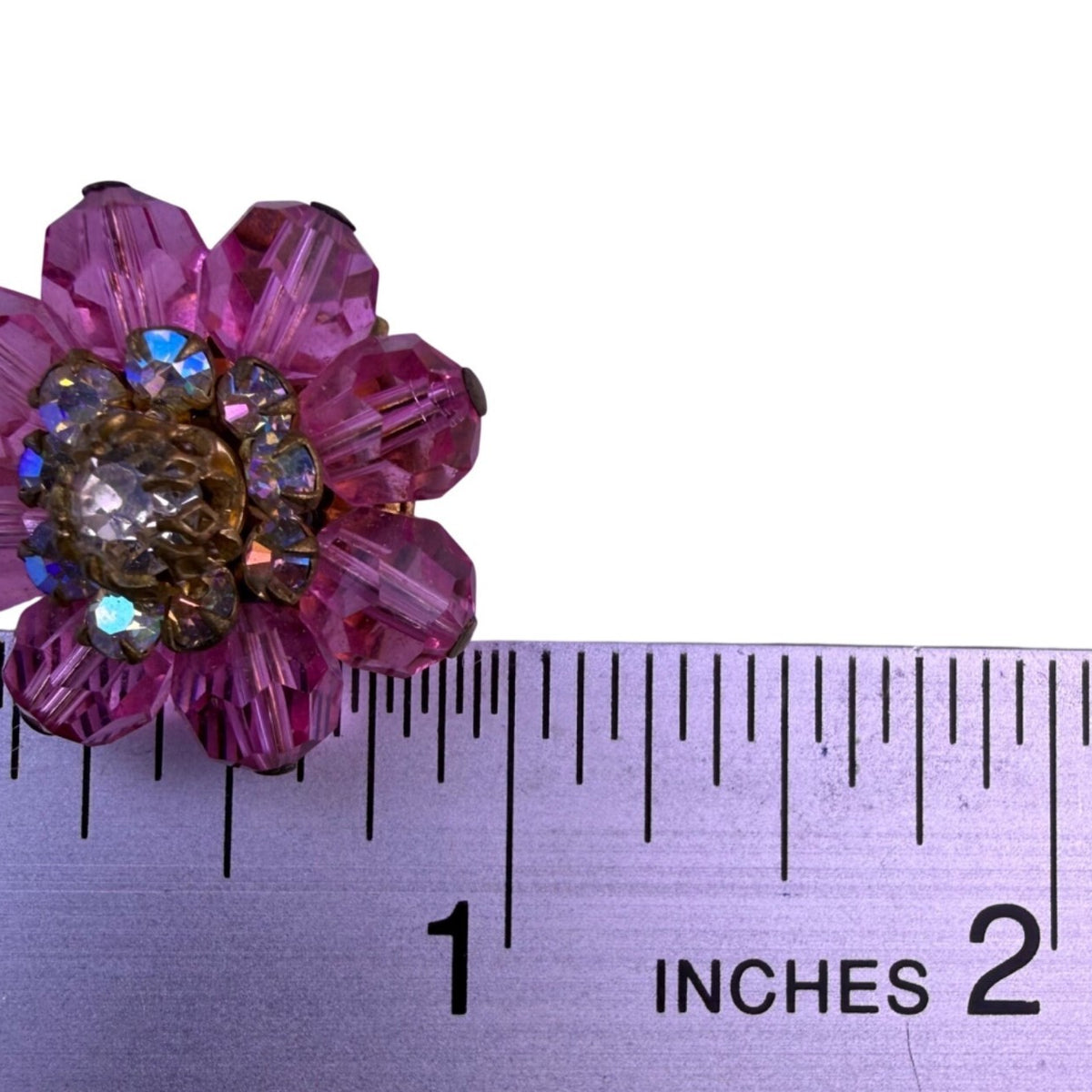 Vendome Womens Pink Crystal Rhinestone Clip-On Floral Earrings Gold Tone Vintage
