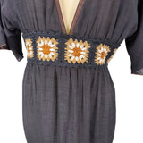 Cupshe Womens Black V-Neck Maxi Dress Daisy Embroidered Waist Short Sleeves Sz S
