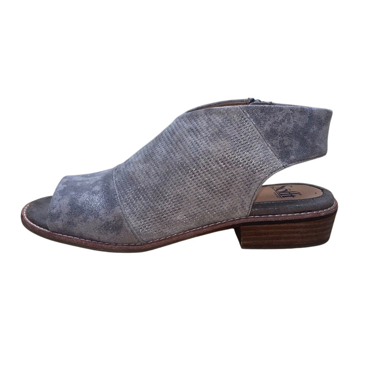 Sofft Women’s Gray Leather Zipper Closure  Open-Toe Block Heel Sandals Size 8M