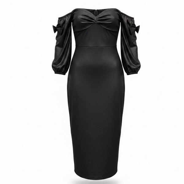 Fashion Nova Womens Black Off-The-Shoulder Puff Sleeve Dress Size L