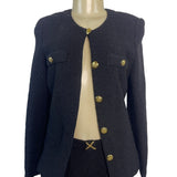 Vintage Black Bouclé Skirt Suit With Gold Button Details