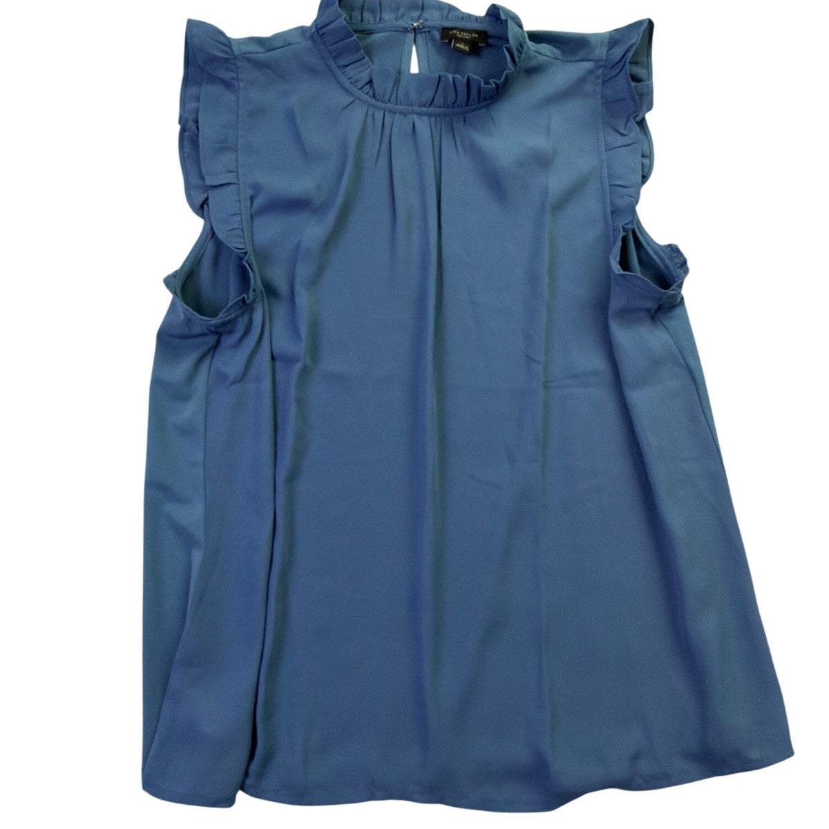 Ann Taylor Factory Womens Blue Ruffle Sleeveless Blouse Size L