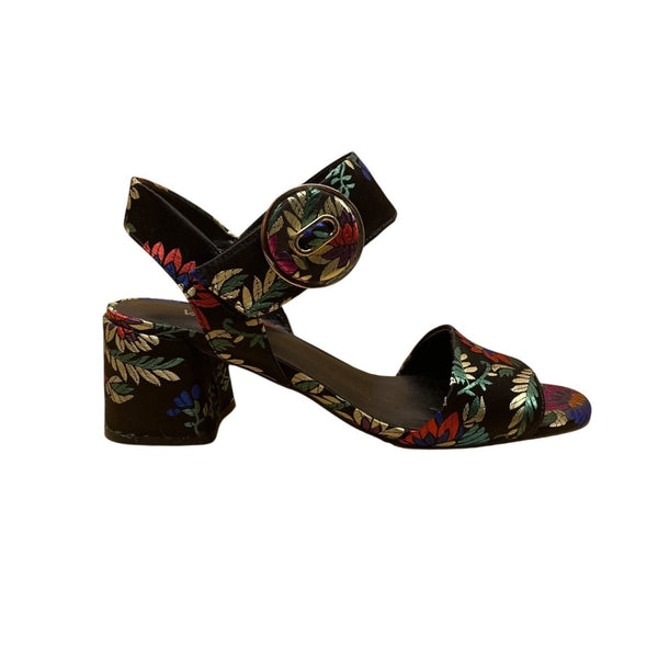 Vaneli Women’s Black Floral Embroidered Open Toe Block Heel Sandals Size 9N