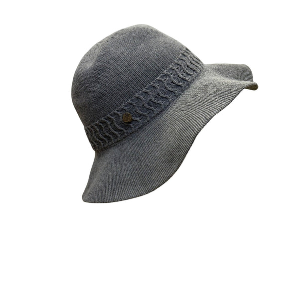 Vince Camuto Womens Gray Polyester Knit Floppy Hat One Size Woven Band Detail