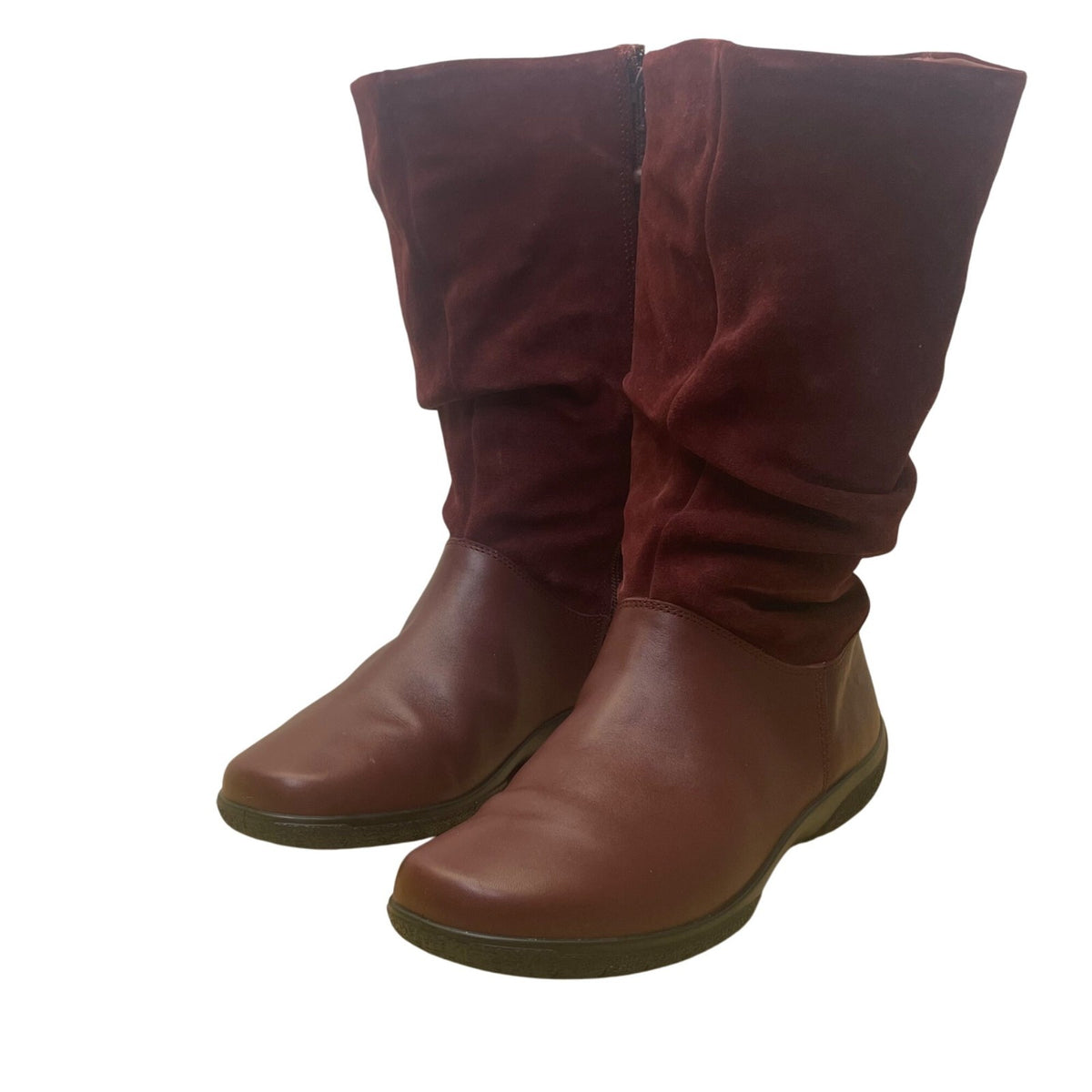 Hotter Women’s Burgundy Leather/Suede Zip Up Mystery Mid-Calf Boots Size 8.5