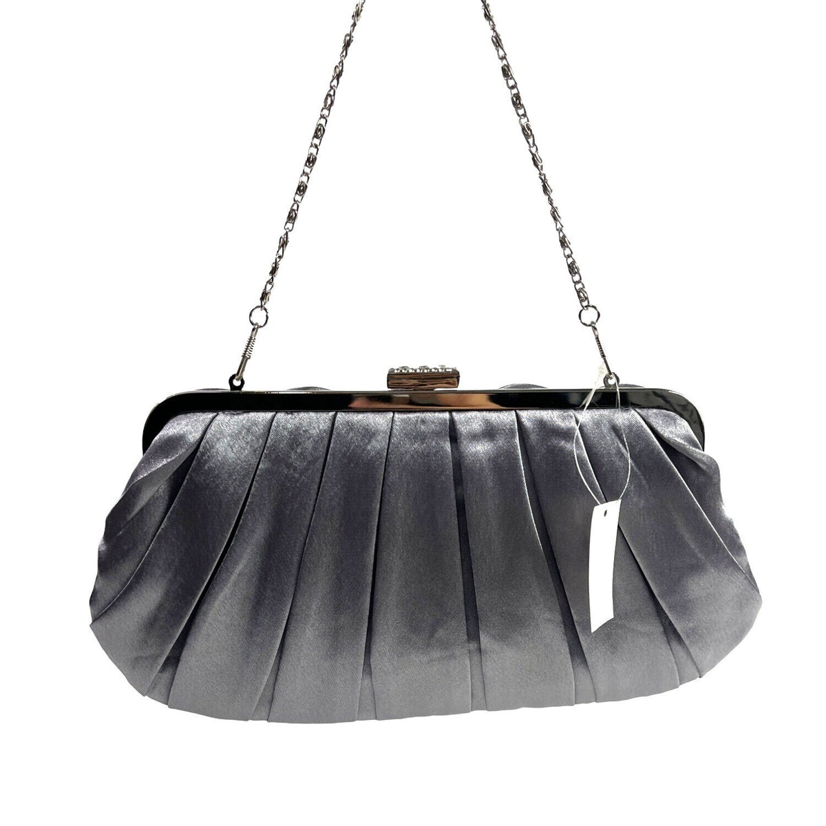 Jessica McClintock Women's Satin Silver Chain Strap Rosaria Clutch Sz S- NWT