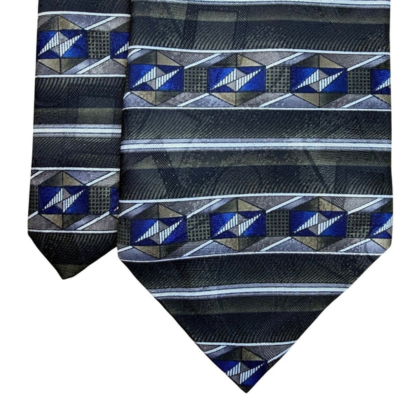 David Taylor Mens Geometric Patterned Blue & Gray Polyester Necktie