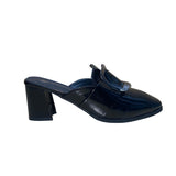 Starcate Women’s Black Patent & Silver Buckle Block Heel Slip-On Mules Size 37