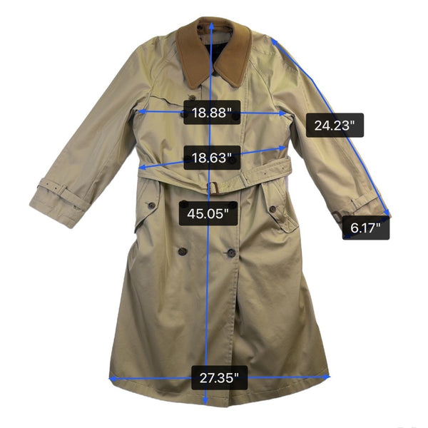 Sanyo Mens Khaki Double Breasted Trench Coat With Belt Wool Collar 42R