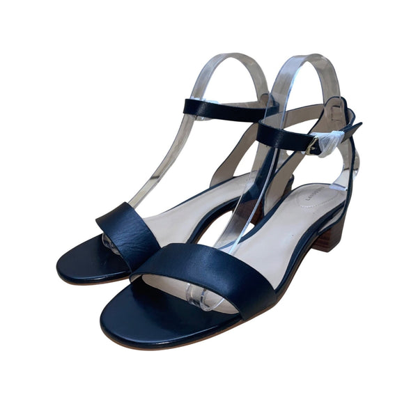 Lands End Women’s Black Leather Block Heel Open-Toe Sandals Size UK6/US8/8.5