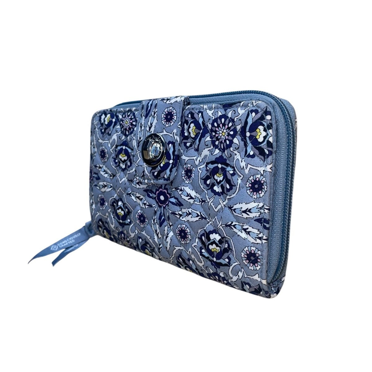Vera Bradley Women’s Blue Floral Pattern Fabric RFID Plaza Tile Turnlock Wallet