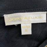 Joryaxuan Black & Gold Embroidered Sheath Dress Short Sleeve Mesh Detail Sz M