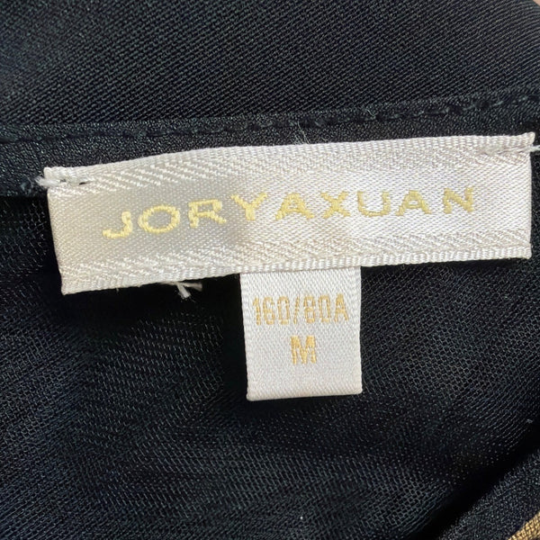 Joryaxuan Black & Gold Embroidered Sheath Dress Short Sleeve Mesh Detail Sz M