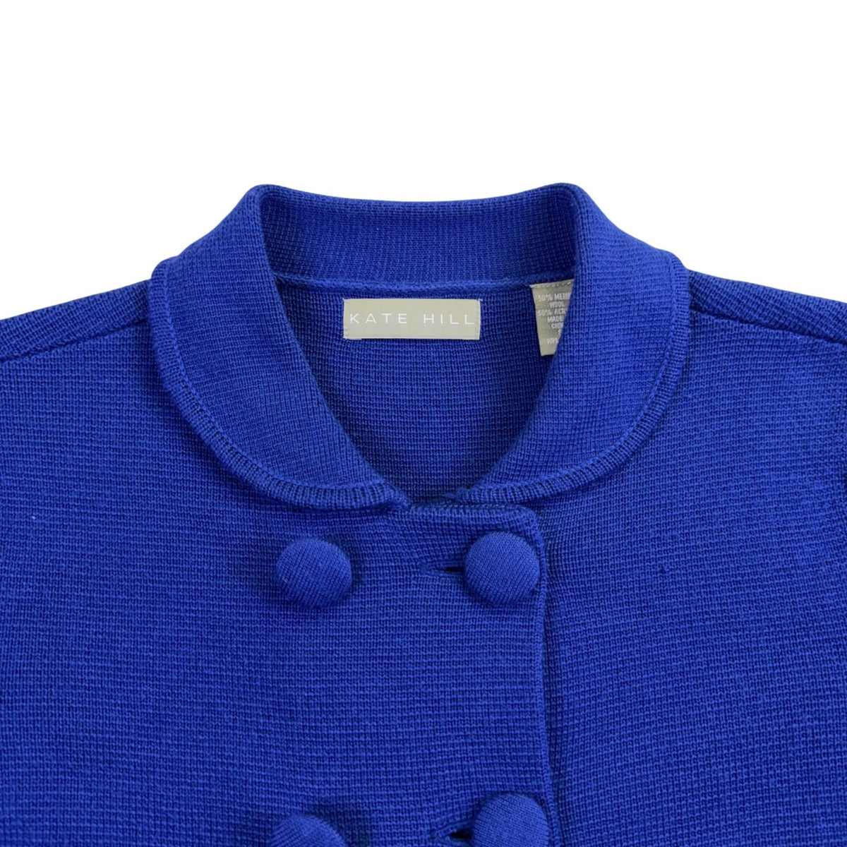 Kate Hill Womens Blue Merino Double-Breasted Sweater Jacket Size S