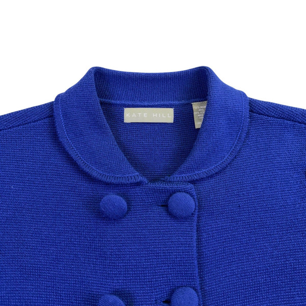 Kate Hill Womens Blue Merino Double-Breasted Sweater Jacket Size S
