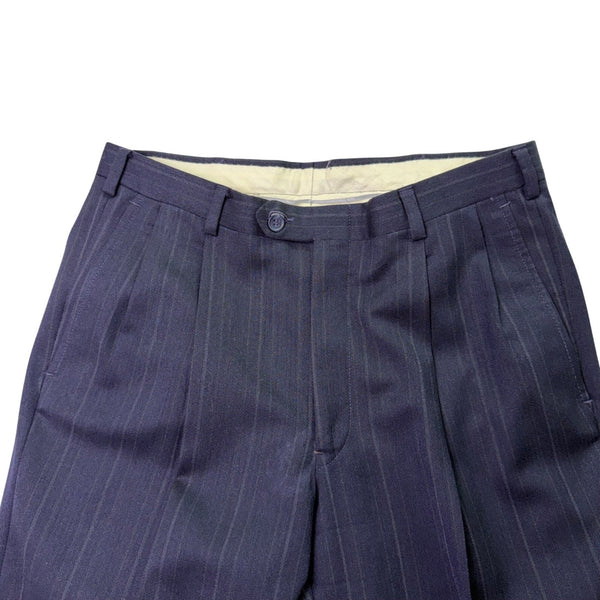 Christian Mens Navy Virgin Wool Pinstripe Suit Jacket & Pants Two Piece Set