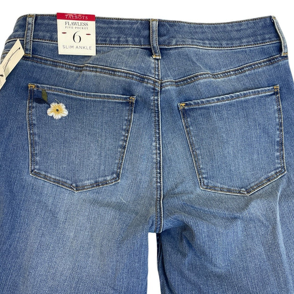 Talbots Women's Blue Medium Wash Embroidered Mid-Rise Jeans Sz 6 - New