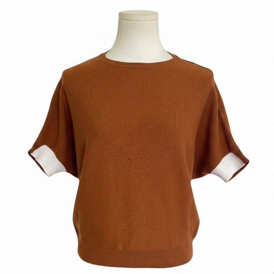 The Reset Womens Rust Wool Knit Short Sleeve Sweater Stylish Size XS