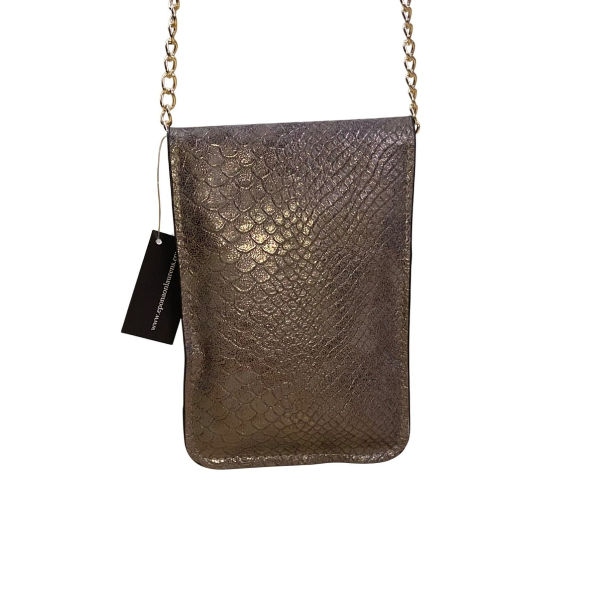 Epona Women’s Gray Metallic Snakeskin Clasp Closure Chain Strap Crossbody Bag