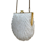 Lindsay Blake Women’s White Beaded Shell Evening Bag With Gold Chain Strap