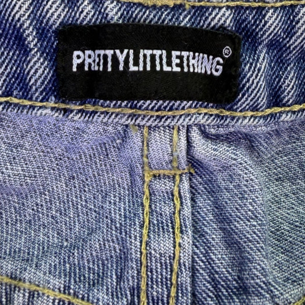 Pretty Little Thing Womens Blue High-Waisted Distressed Straight Leg Jeans Sz 4