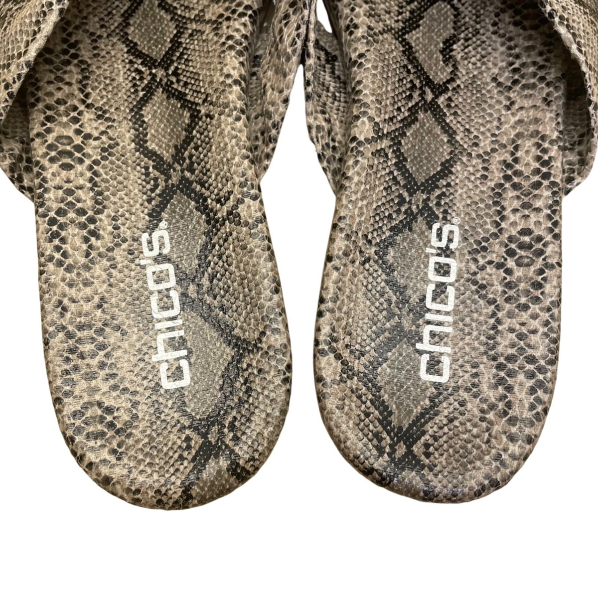 Chicos Women’s Gray Circuitry Snake Print Python Strappy Sandals Size 10