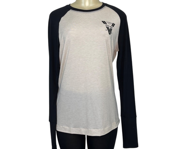 Oiselle Womens Volée Raglan Long Sleeve Shirt XL Beige & Black Polyester Blend