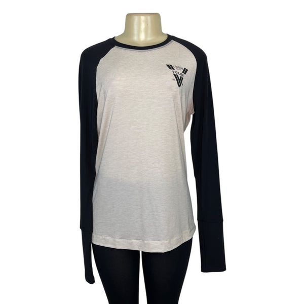 Oiselle Womens Volée Raglan Long Sleeve Shirt XL Beige & Black Polyester Blend