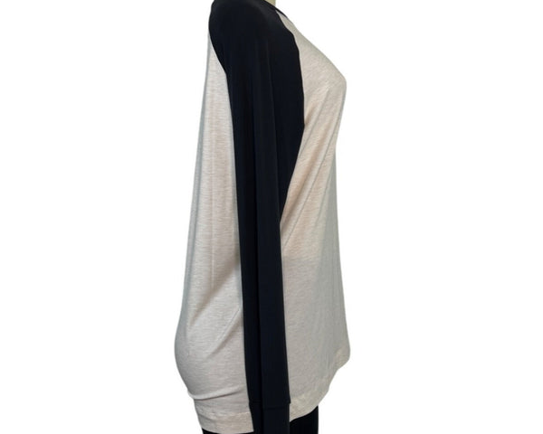 Oiselle Womens Volée Raglan Long Sleeve Shirt XL Beige & Black Polyester Blend