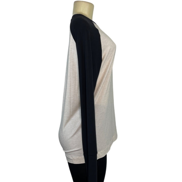 Oiselle Womens Volée Raglan Long Sleeve Shirt XL Beige & Black Polyester Blend
