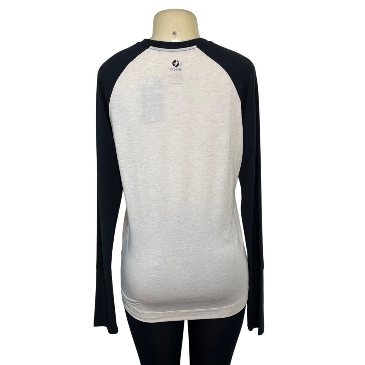 Oiselle Womens Volée Raglan Long Sleeve Shirt XL Beige & Black Polyester Blend