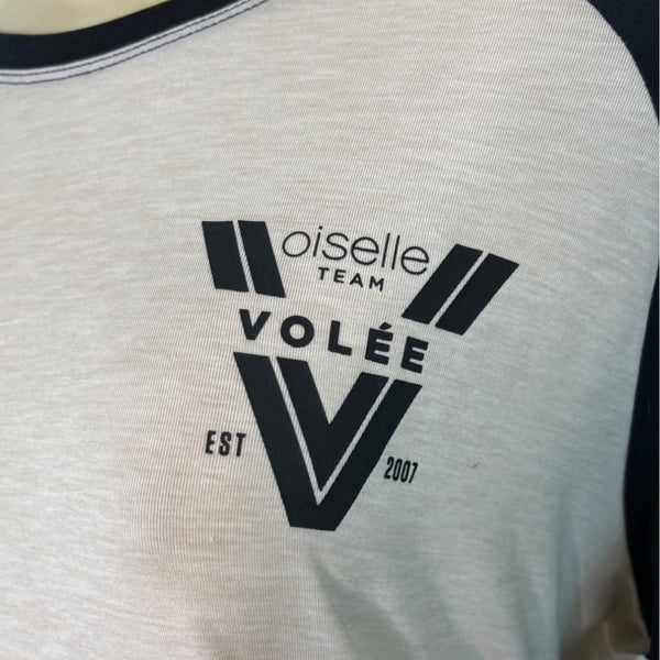 Oiselle Womens Volée Raglan Long Sleeve Shirt XL Beige & Black Polyester Blend