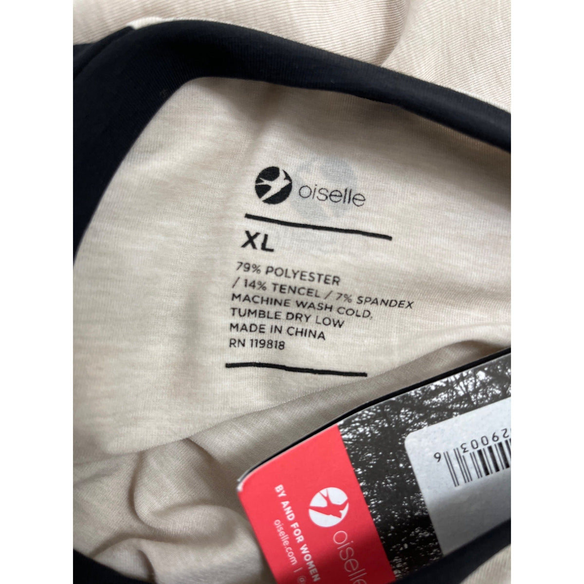 Oiselle Womens Volée Raglan Long Sleeve Shirt XL Beige & Black Polyester Blend