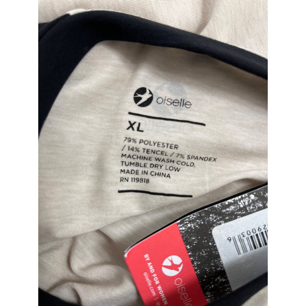 Oiselle Womens Volée Raglan Long Sleeve Shirt XL Beige & Black Polyester Blend