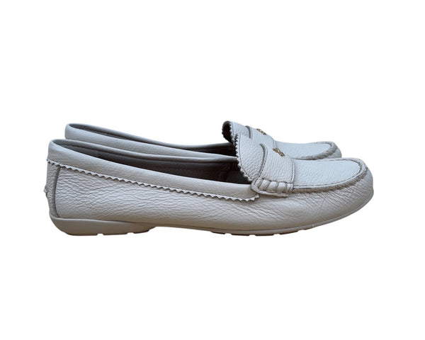Coach Women's White Leather Golden Signature Logo Slip-on Odette Loafers Sz 10B